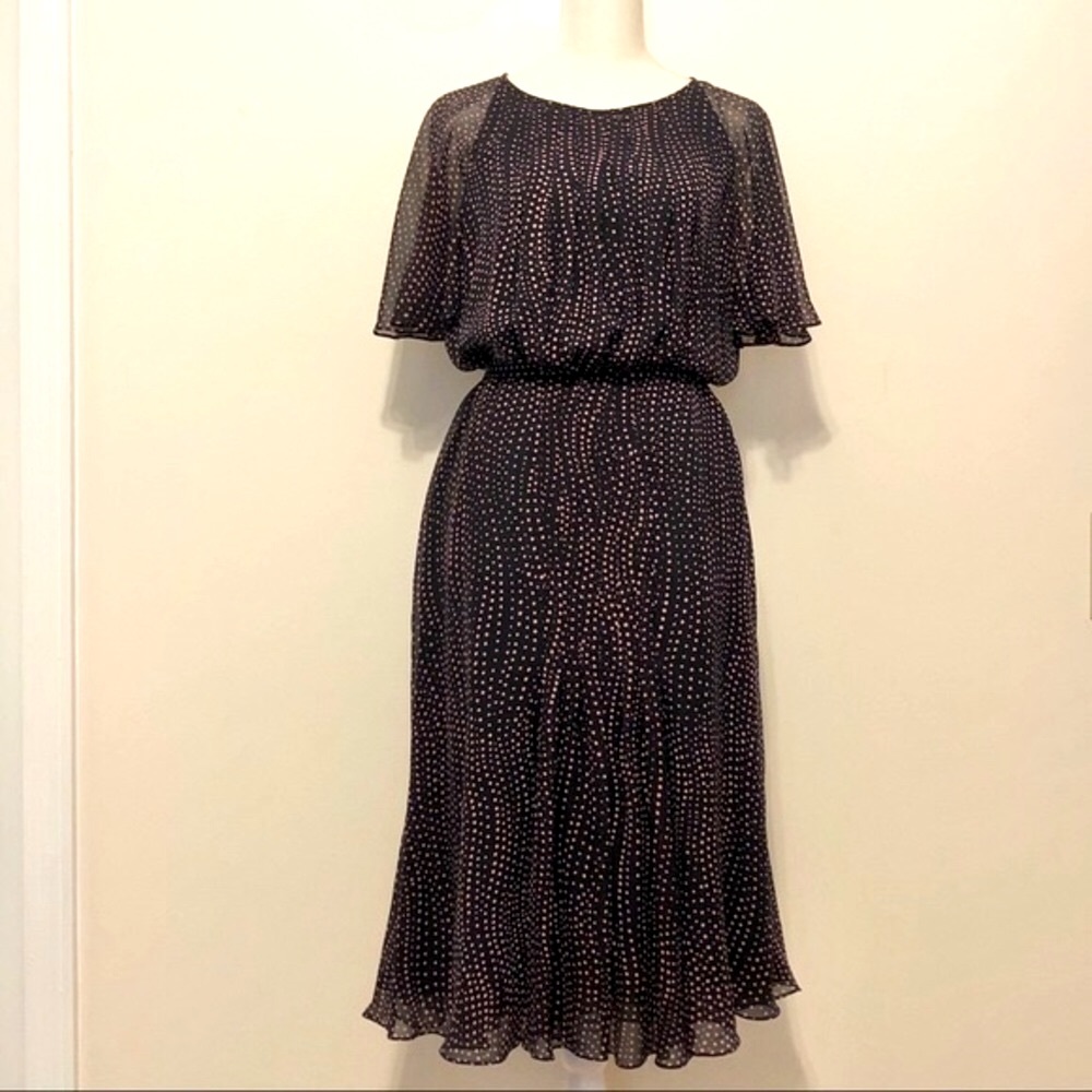 Like New, Escada 100% Silk Dress, Black w/Dots Luxury Elegant